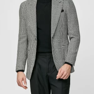 9175 black white wool alpaca silk glen check