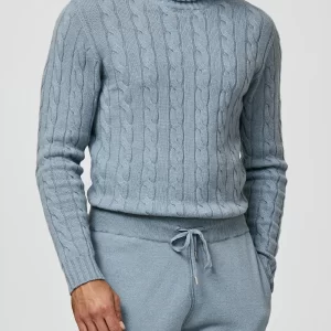 k10174 steel blue cable knit turtle