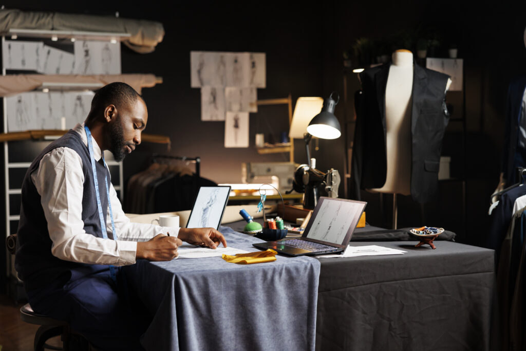 couturier drawing bespoken dress sketch